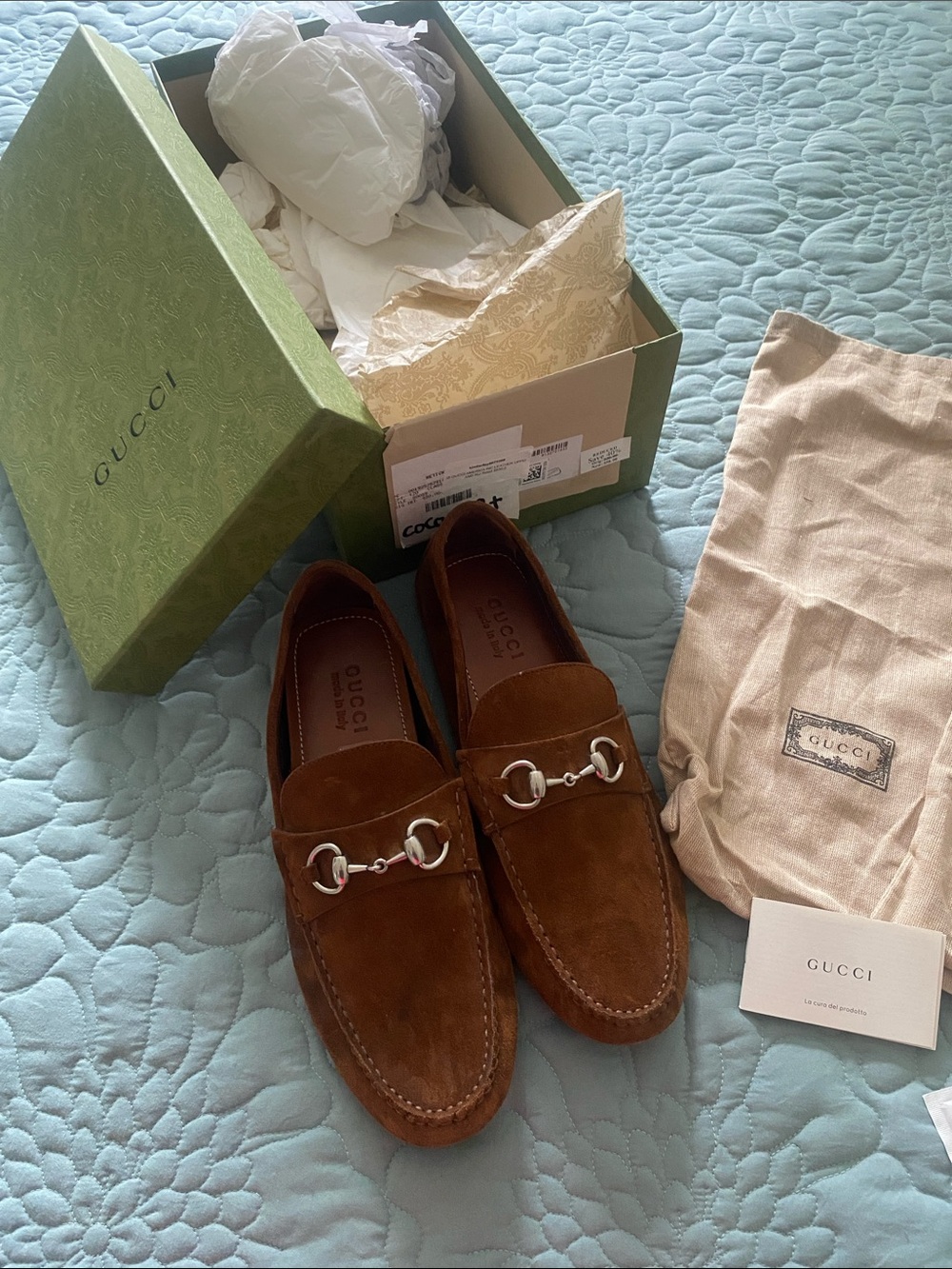 Gucci Brown Suede Horsebit Driving Loafers retail $930